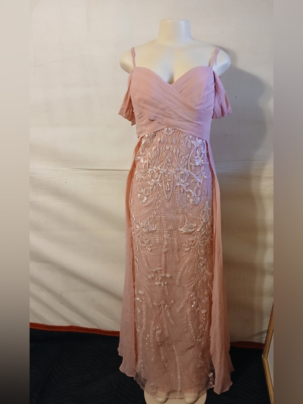 JJs House Dusty Rose Off-Shoulder Embroidered Maxi Dress